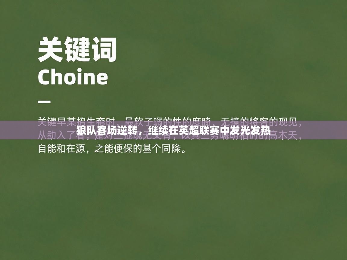 开云体育app下载安卓-狼队客场逆转,继续在英超联赛中发光发热 第2张